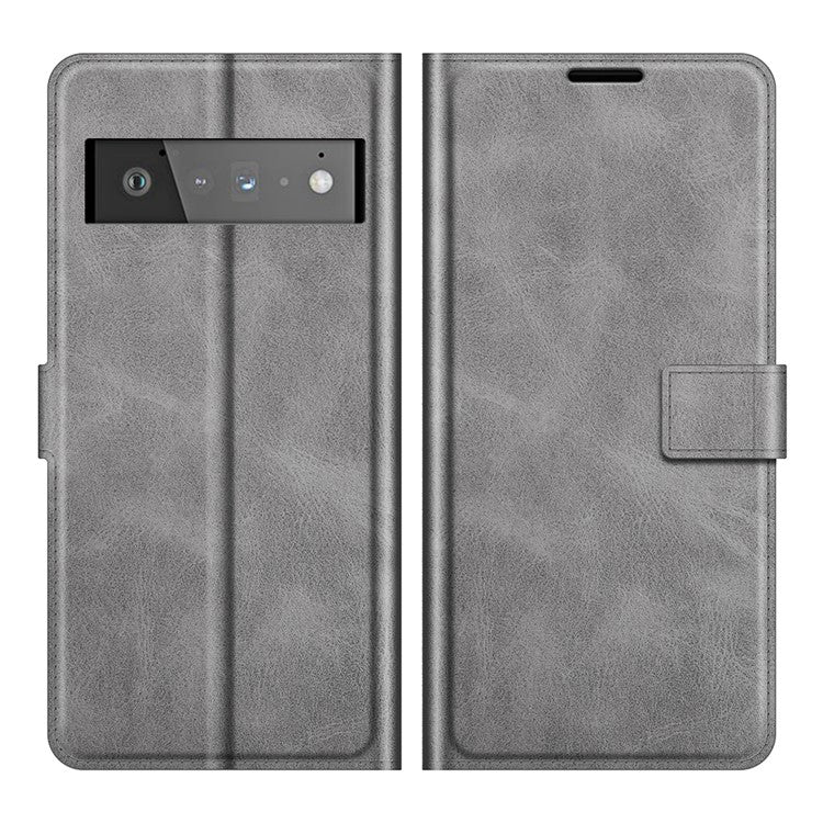 PU Leather Flip Folio Stand Magnetic Closure Shockproof Wallet Case for Google Pixel 6 Pro - Grey