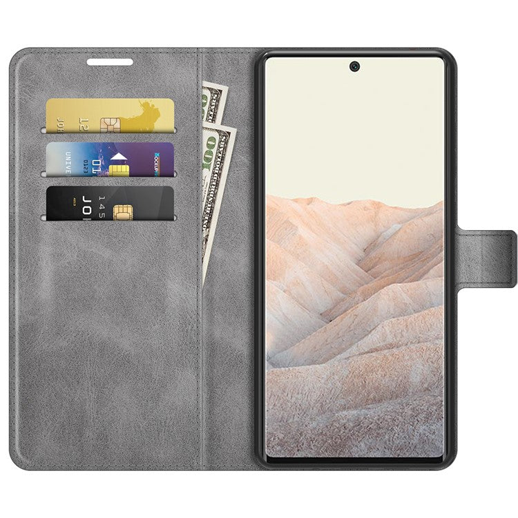 PU Leather Flip Folio Stand Magnetic Closure Shockproof Wallet Case for Google Pixel 6 Pro - Grey