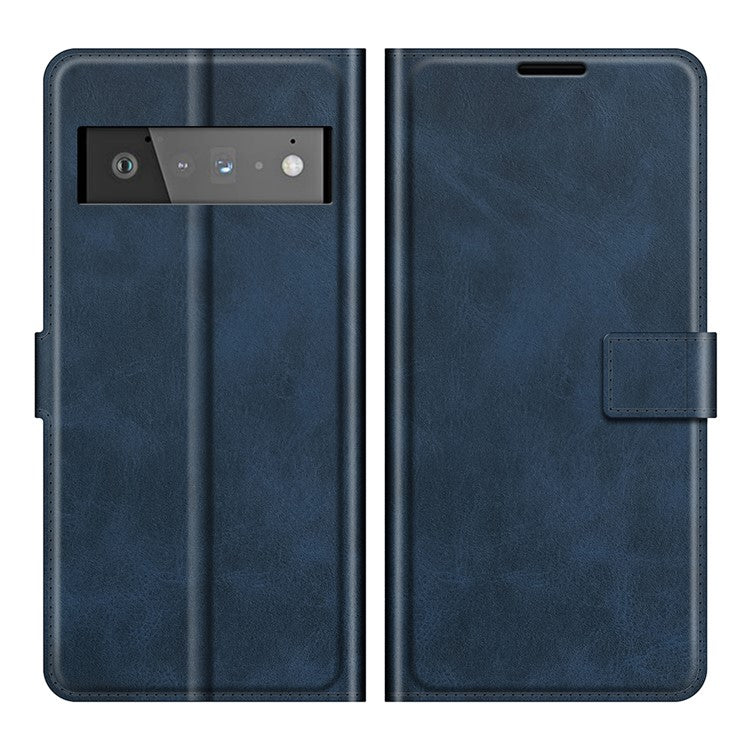 PU Leather Flip Folio Stand Magnetic Closure Shockproof Wallet Case for Google Pixel 6 Pro - Blue