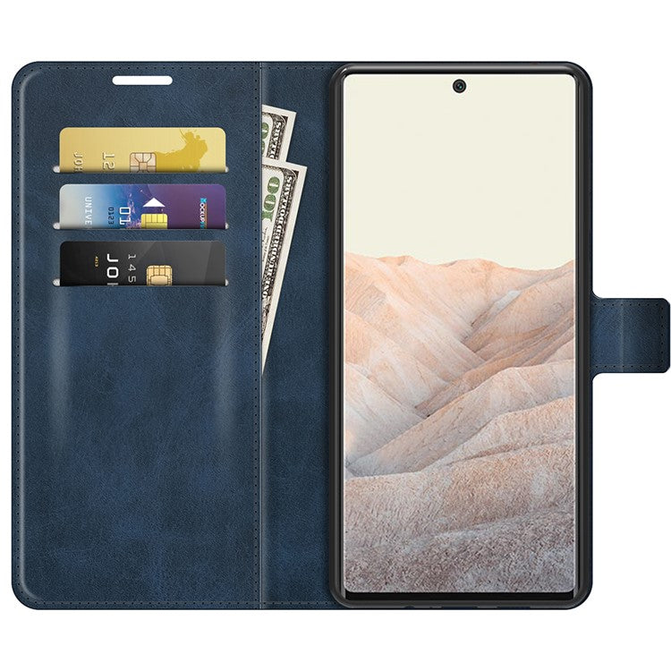 PU Leather Flip Folio Stand Magnetic Closure Shockproof Wallet Case for Google Pixel 6 Pro - Blue