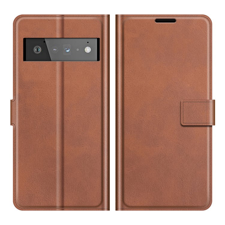 PU Leather Flip Folio Stand Magnetic Closure Shockproof Wallet Case for Google Pixel 6 Pro - Brown