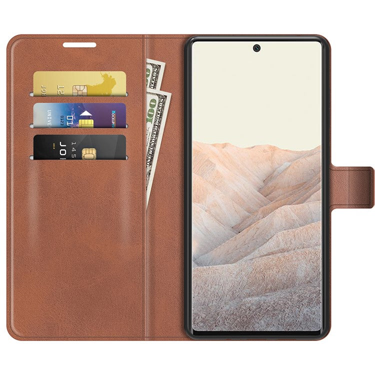 PU Leather Flip Folio Stand Magnetic Closure Shockproof Wallet Case for Google Pixel 6 Pro - Brown