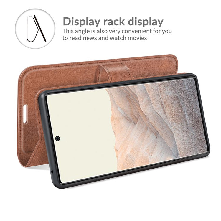 PU Leather Flip Folio Stand Magnetic Closure Shockproof Wallet Case for Google Pixel 6 Pro - Brown