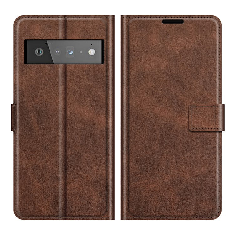 PU Leather Flip Folio Stand Magnetic Closure Shockproof Wallet Case for Google Pixel 6 Pro - Coffee