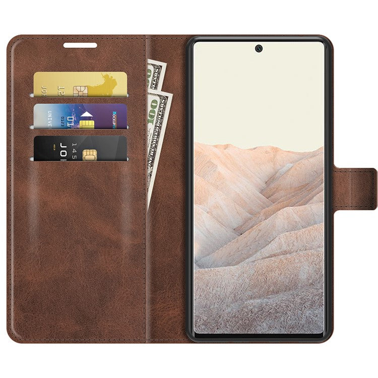 PU Leather Flip Folio Stand Magnetic Closure Shockproof Wallet Case for Google Pixel 6 Pro - Coffee