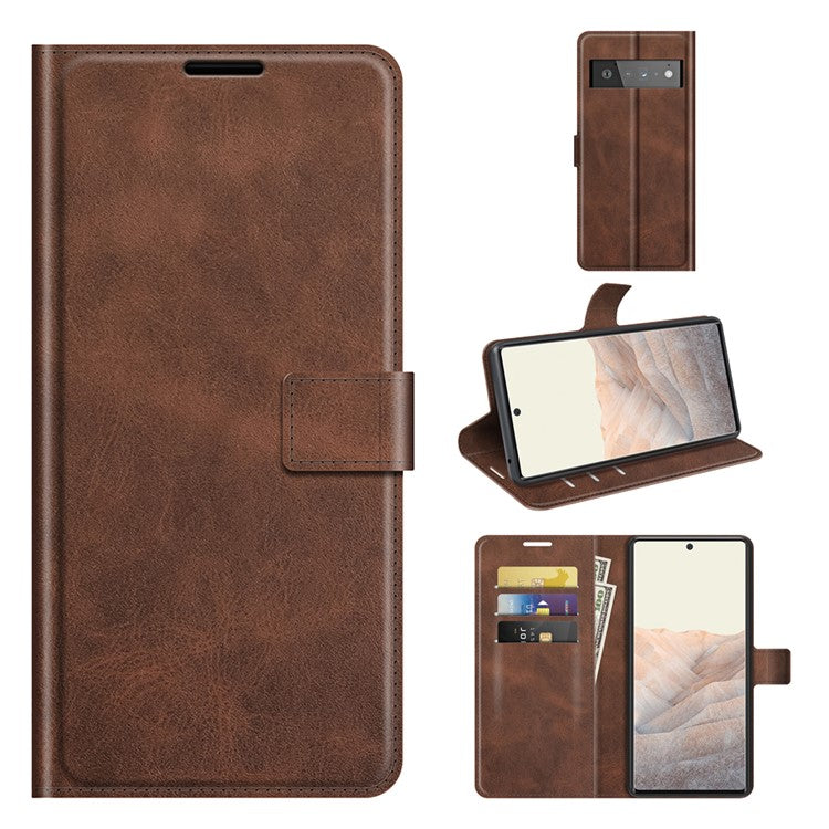 PU Leather Flip Folio Stand Magnetic Closure Shockproof Wallet Case for Google Pixel 6 Pro - Coffee