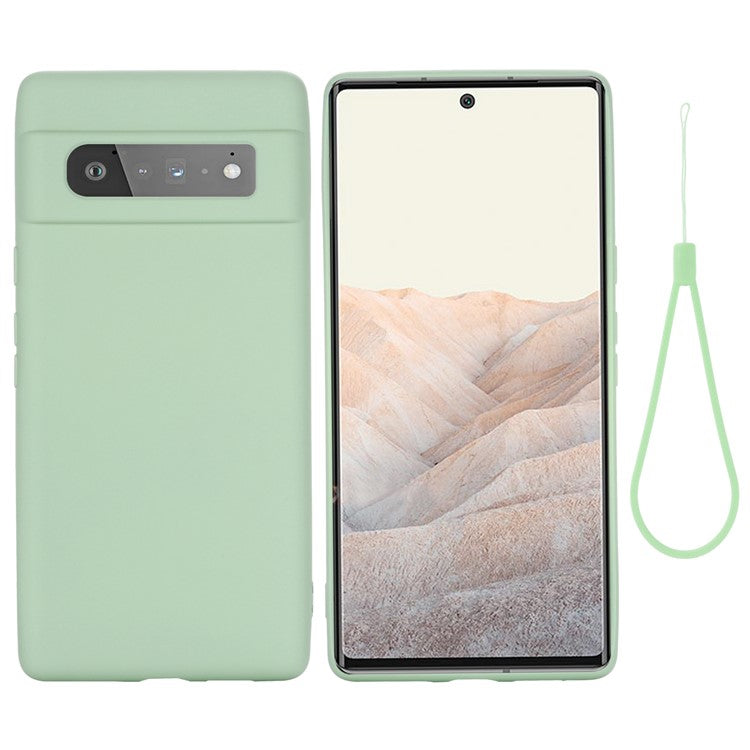 Silky-Soft Touch Liquid Silicone Full Body Protection Shockproof Cover Case with Strap for Google Pixel 6 Pro - Green