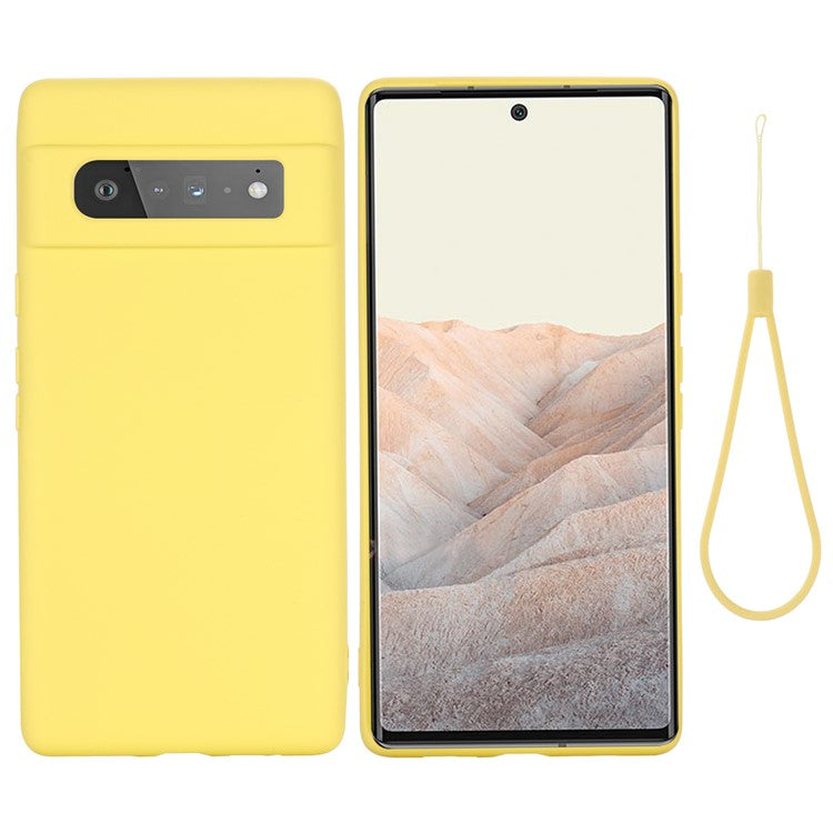 Silky-Soft Touch Liquid Silicone Full Body Protection Shockproof Cover Case with Strap for Google Pixel 6 Pro - Yellow