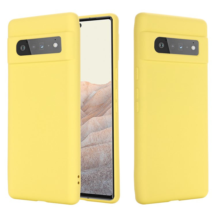 Silky-Soft Touch Liquid Silicone Full Body Protection Shockproof Cover Case with Strap for Google Pixel 6 Pro - Yellow