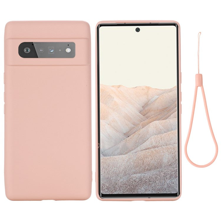 Silky-Soft Touch Liquid Silicone Full Body Protection Shockproof Cover Case with Strap for Google Pixel 6 Pro - Pink