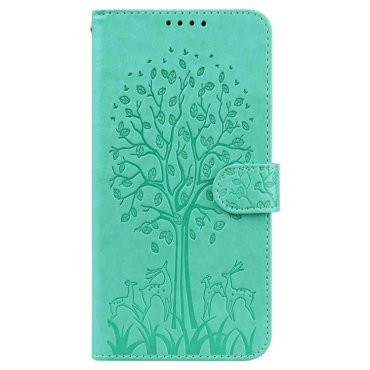 Tree and Deer Imprinted Wallet Stand Design All-round Protection Double-sided Magnetic Clasp Leather Phone Shell Case for Google Pixel 5a 5G - Green