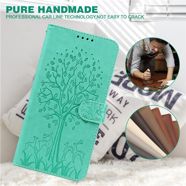 Tree and Deer Imprinted Wallet Stand Design All-round Protection Double-sided Magnetic Clasp Leather Phone Shell Case for Google Pixel 5a 5G - Green