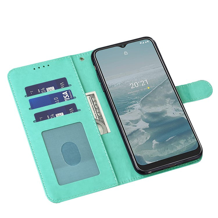 Tree and Deer Imprinted Wallet Stand Design All-round Protection Double-sided Magnetic Clasp Leather Phone Shell Case for Google Pixel 5a 5G - Green