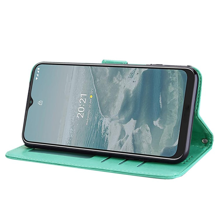 Tree and Deer Imprinted Wallet Stand Design All-round Protection Double-sided Magnetic Clasp Leather Phone Shell Case for Google Pixel 5a 5G - Green