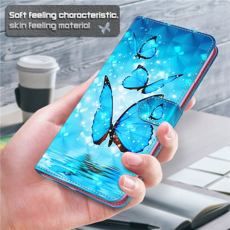 Stand Feature 3D Creative Pattern PU Leather Magnetic Flip Wallet Case with Strap for Google Pixel 6 - Blue Butterflies