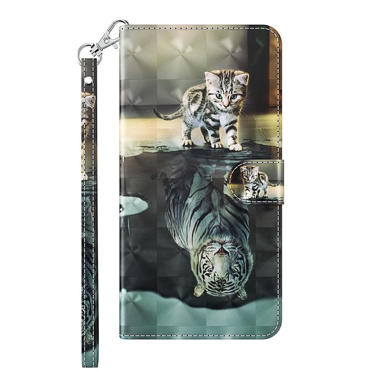 Stand Feature 3D Creative Pattern PU Leather Magnetic Flip Wallet Case with Strap for Google Pixel 6 - Cat and Tiger