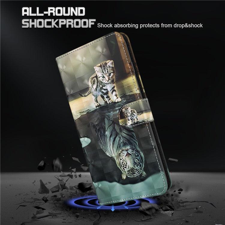 Stand Feature 3D Creative Pattern PU Leather Magnetic Flip Wallet Case with Strap for Google Pixel 6 - Cat and Tiger