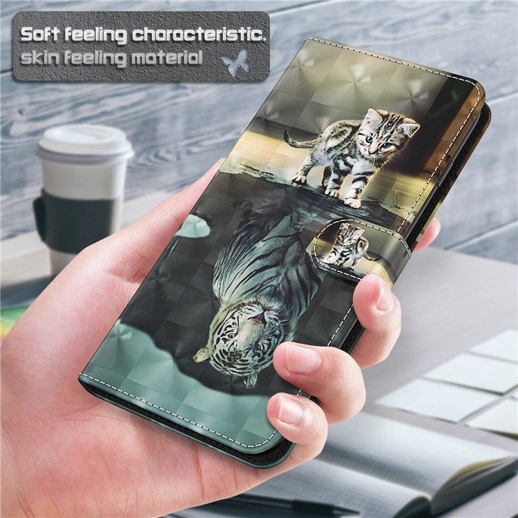 Stand Feature 3D Creative Pattern PU Leather Magnetic Flip Wallet Case with Strap for Google Pixel 6 - Cat and Tiger