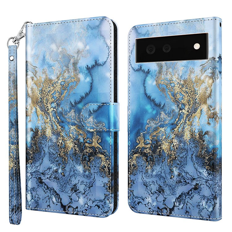 Stand Feature 3D Creative Pattern PU Leather Magnetic Flip Wallet Case with Strap for Google Pixel 6 - Bauhinia Valley