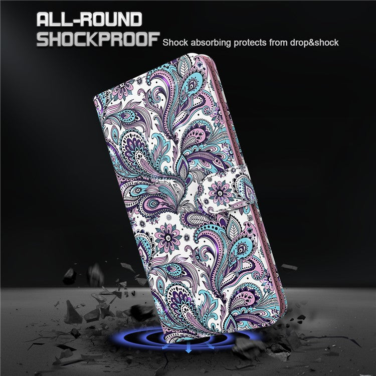 Stand Feature 3D Creative Pattern PU Leather Magnetic Flip Wallet Case with Strap for Google Pixel 6 - Purple Impatiens