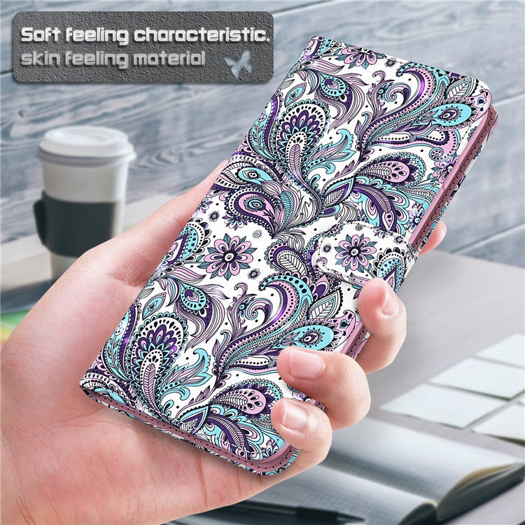 Stand Feature 3D Creative Pattern PU Leather Magnetic Flip Wallet Case with Strap for Google Pixel 6 - Purple Impatiens