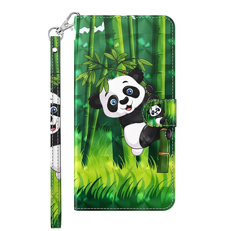 Stand Feature 3D Creative Pattern PU Leather Magnetic Flip Wallet Case with Strap for Google Pixel 6 - Panda Climbing Bamboo