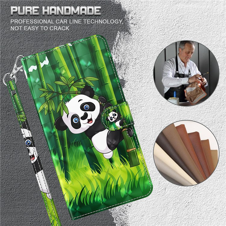 Stand Feature 3D Creative Pattern PU Leather Magnetic Flip Wallet Case with Strap for Google Pixel 6 - Panda Climbing Bamboo