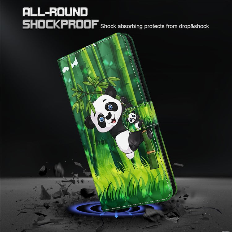 Stand Feature 3D Creative Pattern PU Leather Magnetic Flip Wallet Case with Strap for Google Pixel 6 - Panda Climbing Bamboo