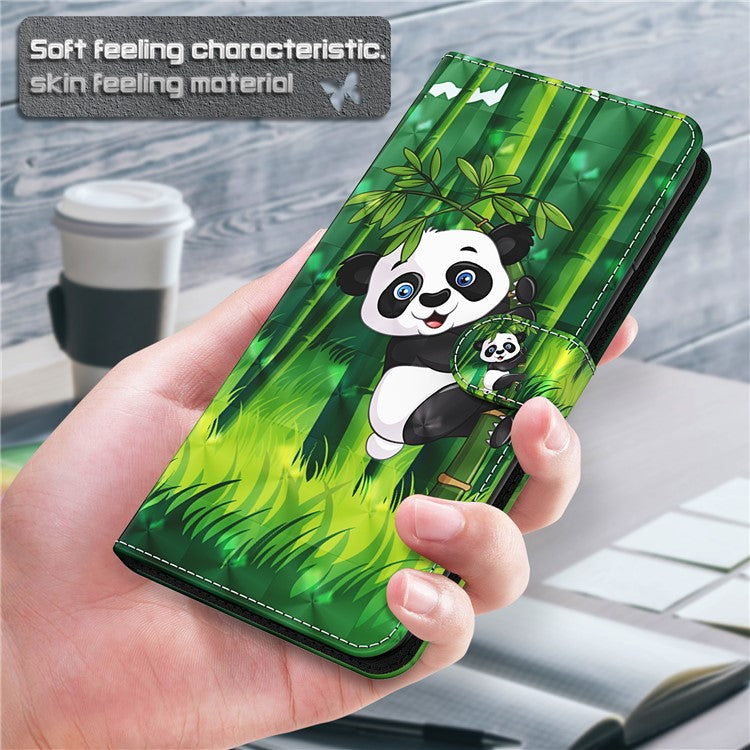 Stand Feature 3D Creative Pattern PU Leather Magnetic Flip Wallet Case with Strap for Google Pixel 6 - Panda Climbing Bamboo