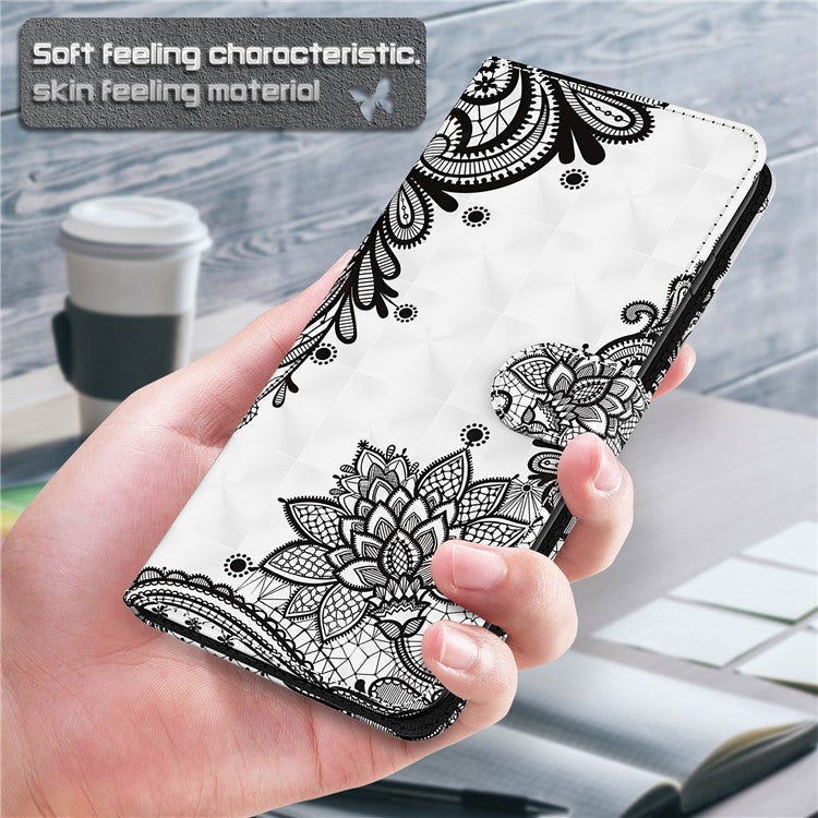 Stand Feature 3D Creative Pattern PU Leather Magnetic Flip Wallet Case with Strap for Google Pixel 6 - Lace Flower