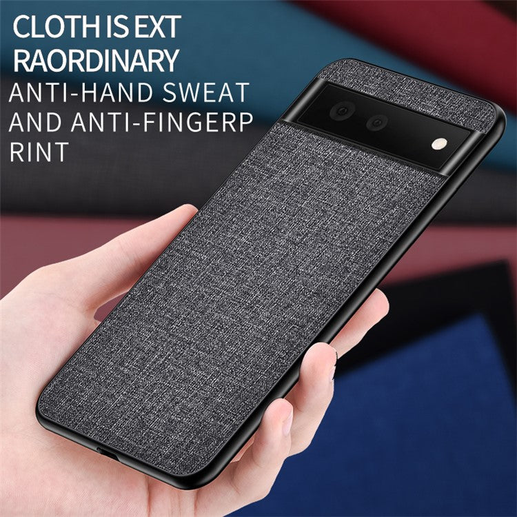 Scratch-resistant Cloth Coated TPU + PC Protective Hybrid Phone Case Cover for Google Pixel 6 - Grey