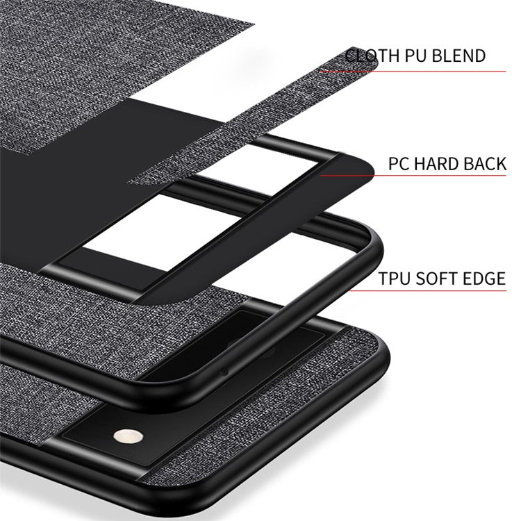 Scratch-resistant Cloth Coated TPU + PC Protective Hybrid Phone Case Cover for Google Pixel 6 - Grey