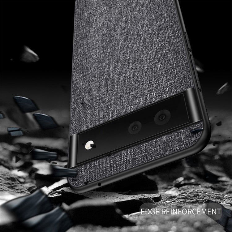 Scratch-resistant Cloth Coated TPU + PC Protective Hybrid Phone Case Cover for Google Pixel 6 - Black