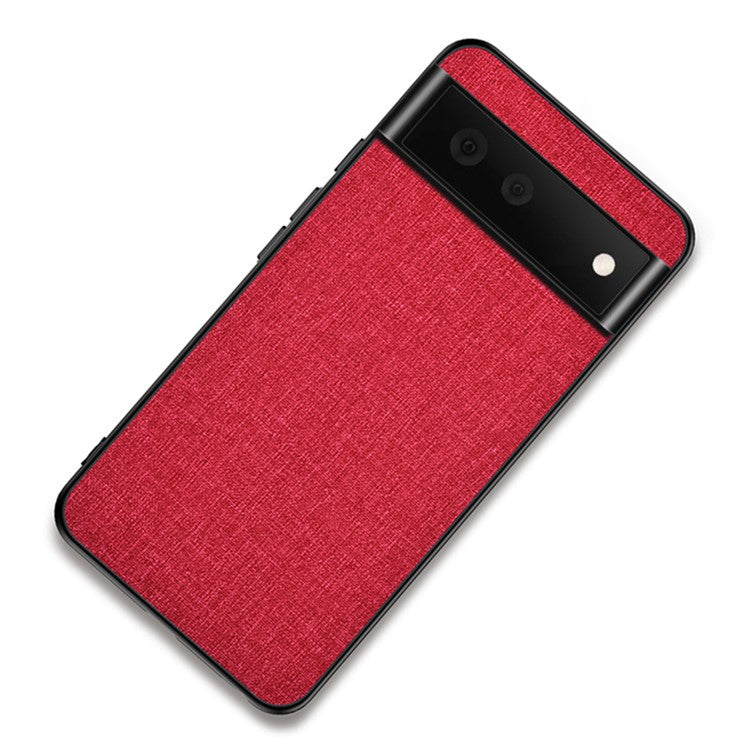 Scratch-resistant Cloth Coated TPU + PC Protective Hybrid Phone Case Cover for Google Pixel 6 - Red