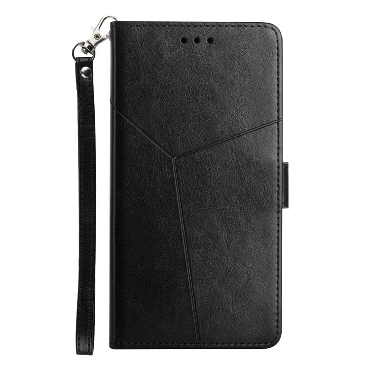 Imprinting Y-shaped Lines PU Leather Full Protection Phone Flip Cover Protective Case for Google Pixel 6 - Black