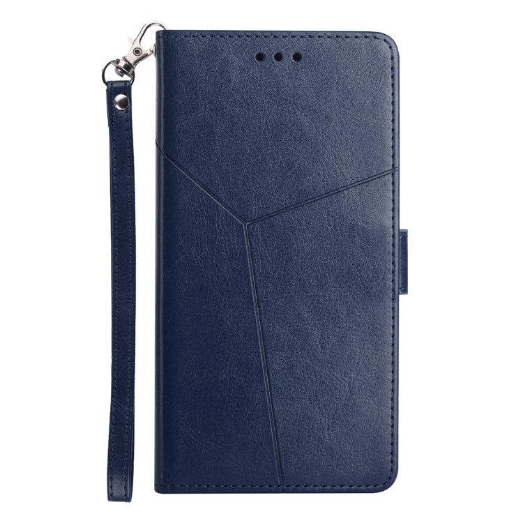 Imprinting Y-shaped Lines PU Leather Full Protection Phone Flip Cover Protective Case for Google Pixel 6 - Blue