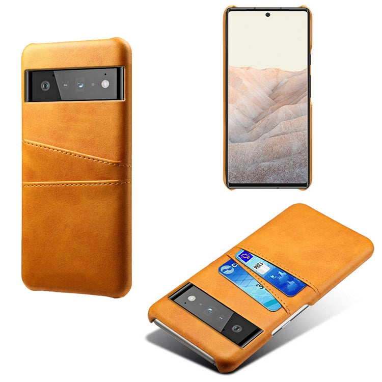 KSQ PU Leather + PC Combo Stylish Dual Back Card Slots Design Light Slim Hard Case for Google Pixel 6 Pro - Orange