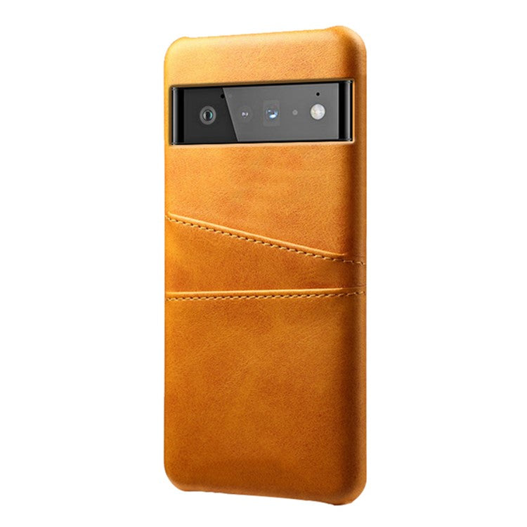 KSQ PU Leather + PC Combo Stylish Dual Back Card Slots Design Light Slim Hard Case for Google Pixel 6 Pro - Orange