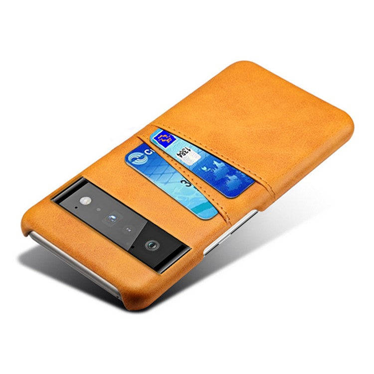 KSQ PU Leather + PC Combo Stylish Dual Back Card Slots Design Light Slim Hard Case for Google Pixel 6 Pro - Orange