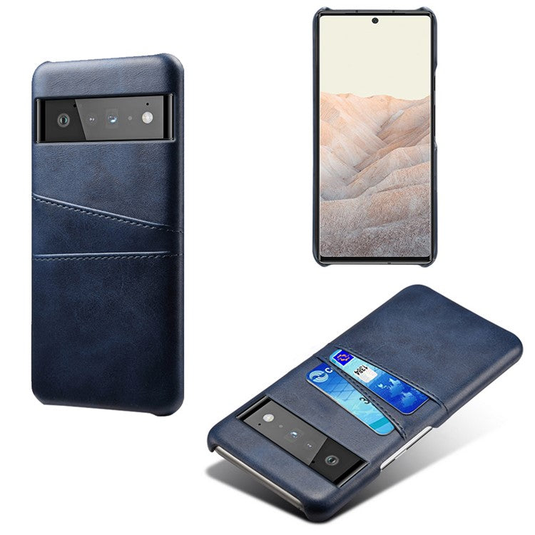 KSQ PU Leather + PC Combo Stylish Dual Back Card Slots Design Light Slim Hard Case for Google Pixel 6 Pro - Blue