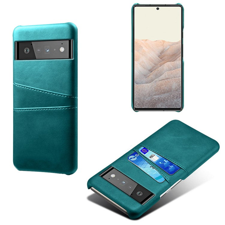 KSQ PU Leather + PC Combo Stylish Dual Back Card Slots Design Light Slim Hard Case for Google Pixel 6 Pro - Green