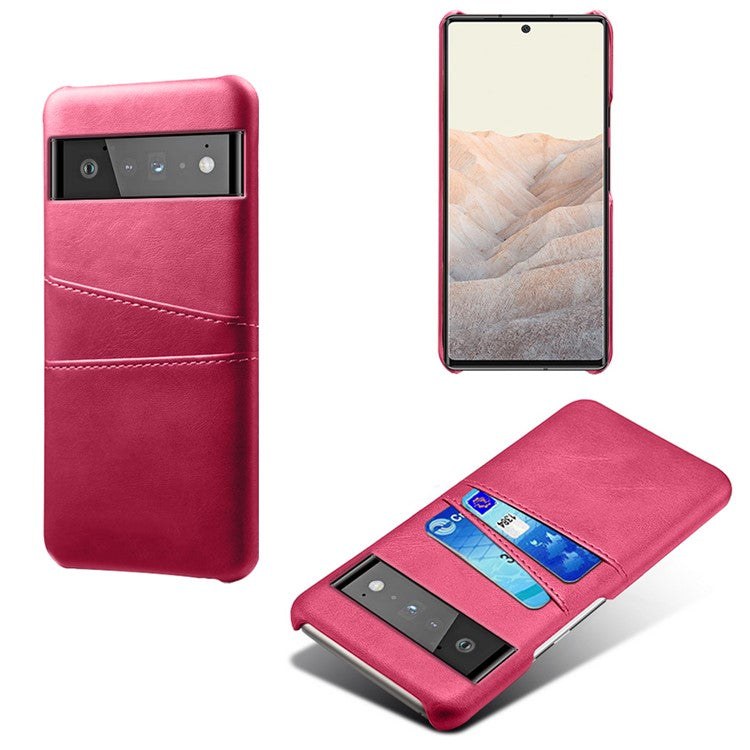 KSQ PU Leather + PC Combo Stylish Dual Back Card Slots Design Light Slim Hard Case for Google Pixel 6 Pro - Rose