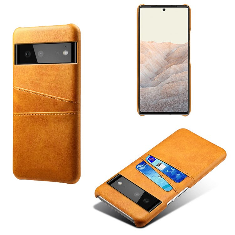 KSQ PU Leather + PC Combo Durable Anti-fall Dual Back Card Slots Design Hard Phone Shell for Google Pixel 6 - Orange