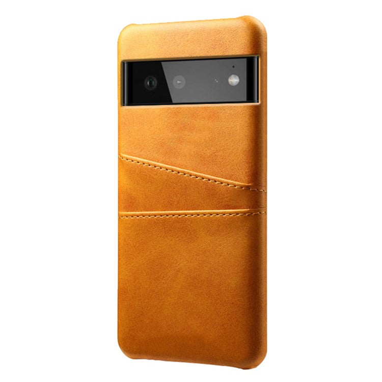 KSQ PU Leather + PC Combo Durable Anti-fall Dual Back Card Slots Design Hard Phone Shell for Google Pixel 6 - Orange