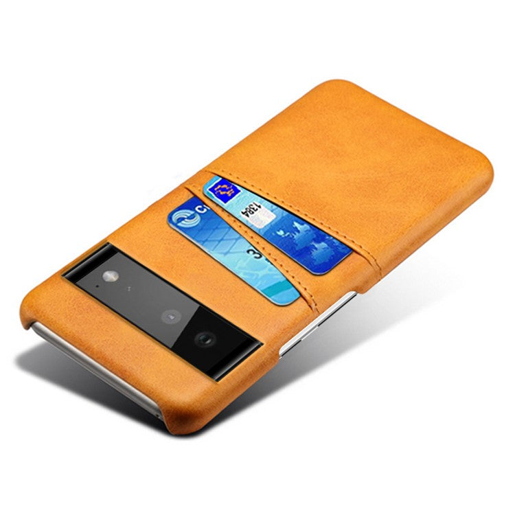 KSQ PU Leather + PC Combo Durable Anti-fall Dual Back Card Slots Design Hard Phone Shell for Google Pixel 6 - Orange