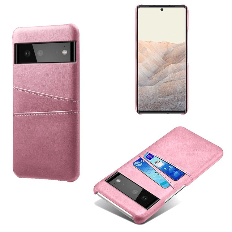 KSQ PU Leather + PC Combo Durable Anti-fall Dual Back Card Slots Design Hard Phone Shell for Google Pixel 6 - Rose Gold