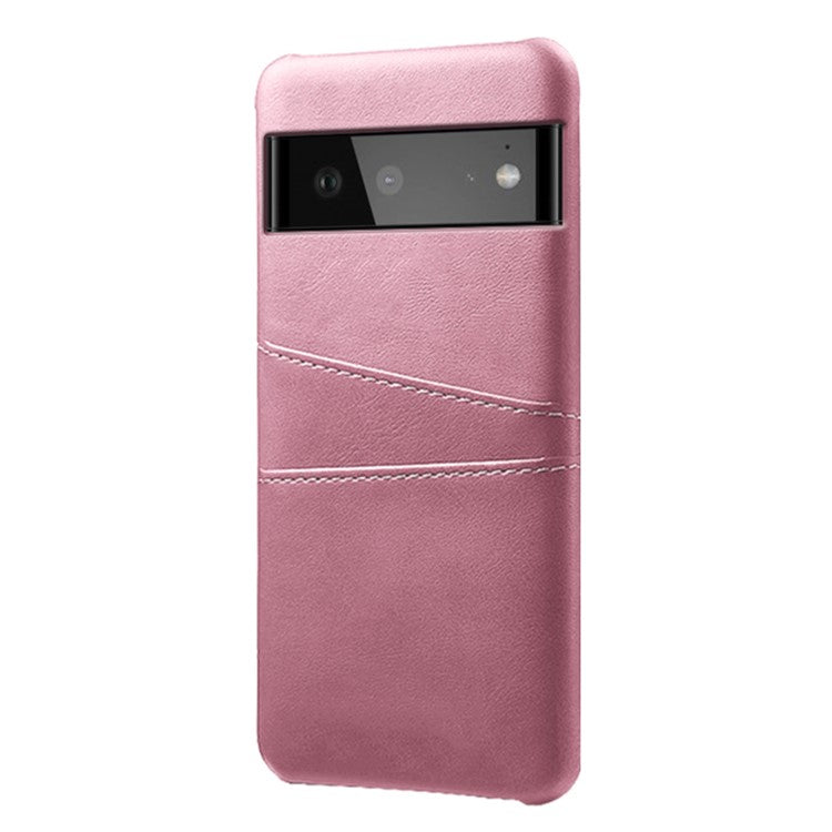 KSQ PU Leather + PC Combo Durable Anti-fall Dual Back Card Slots Design Hard Phone Shell for Google Pixel 6 - Rose Gold