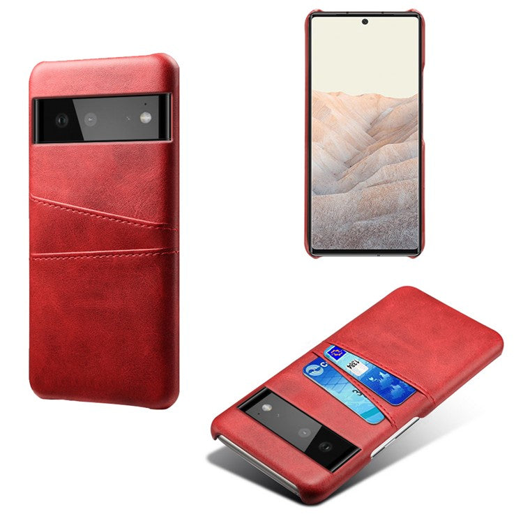 KSQ PU Leather + PC Combo Durable Anti-fall Dual Back Card Slots Design Hard Phone Shell for Google Pixel 6 - Red