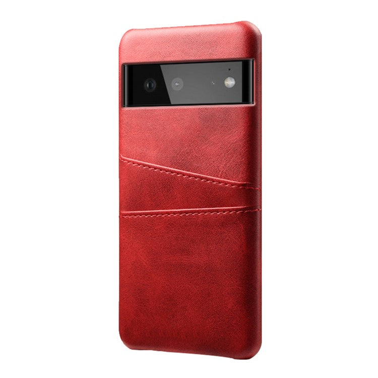 KSQ PU Leather + PC Combo Durable Anti-fall Dual Back Card Slots Design Hard Phone Shell for Google Pixel 6 - Red