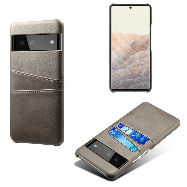 KSQ PU Leather + PC Combo Durable Anti-fall Dual Back Card Slots Design Hard Phone Shell for Google Pixel 6 - Grey